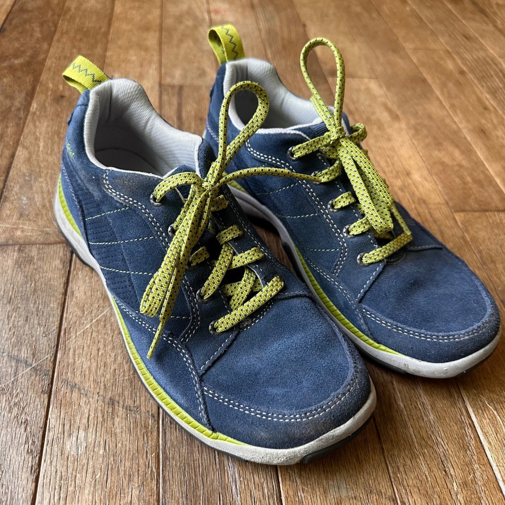 LL Bean Suede Hiking Shoes Women 6 Blue Lime Green Low Top Trail Walking Outdoor
